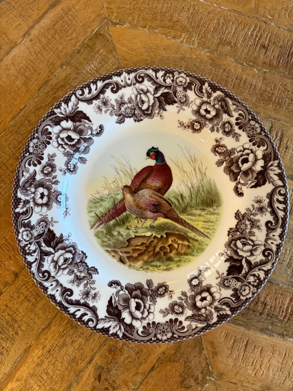 Decorative Floral Border Pheasant Dinner Plate - Brown/Multicolor